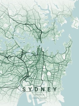 Sydney city map poster in forest theme
